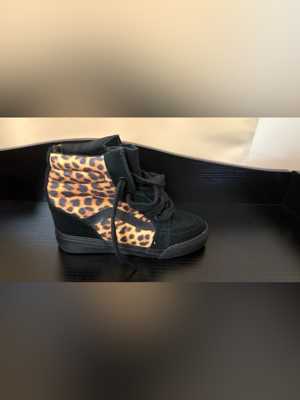 Vans SK8-Hi Black Hidden Wedge Shoes Black Cheetah Print – Size 5 Womens No Box